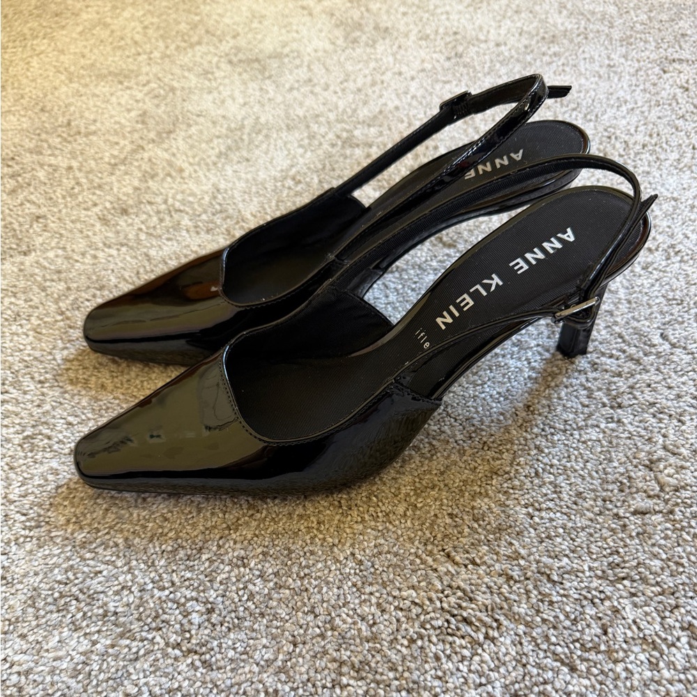 Anne Klein Black Patent Slingback Kitten Rosel Heels